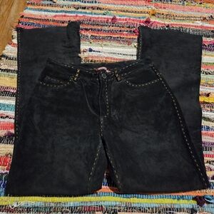 Thalian Xtract Black Suede Pants with Yellow Stitching